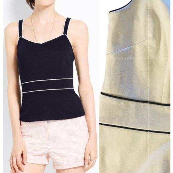 Ann Taylor Tops - Ann Taylor White Black Piped Pique Ponte Tank, Sz L